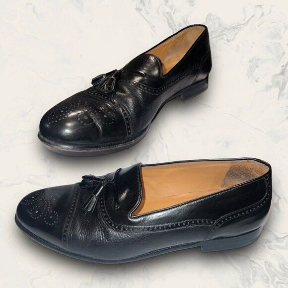 Mezlan Dress Shoes Black Leather Oxford Toe Cap Tassel Slip On Loafers Mens 11 - Picture 1 of 8